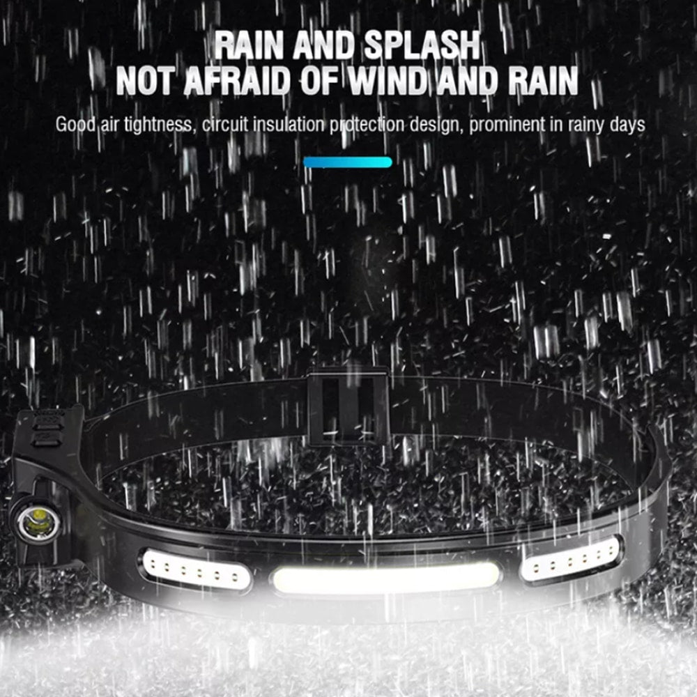 Pandelampe (genopladelig) 3-i-1 COB LED vandafvisende m/bevægelsessensor