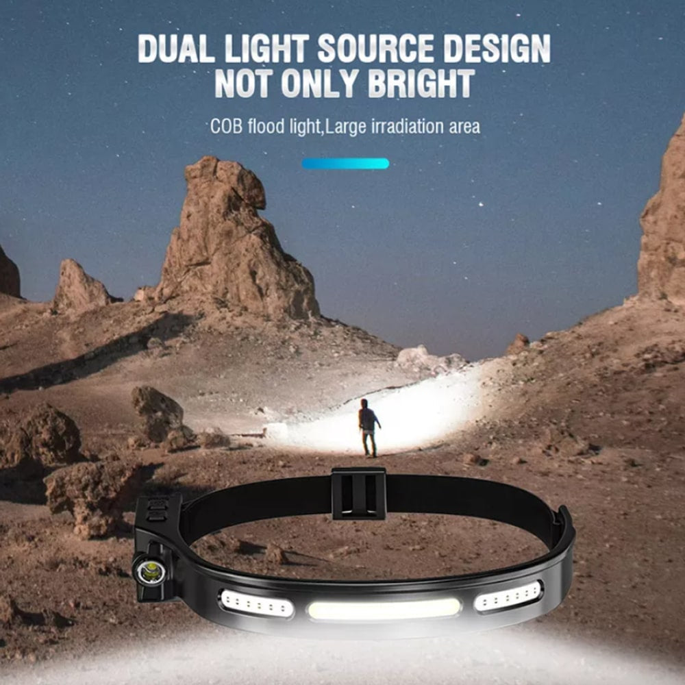 Pandelampe (genopladelig) 3-i-1 COB LED vandafvisende m/bevægelsessensor