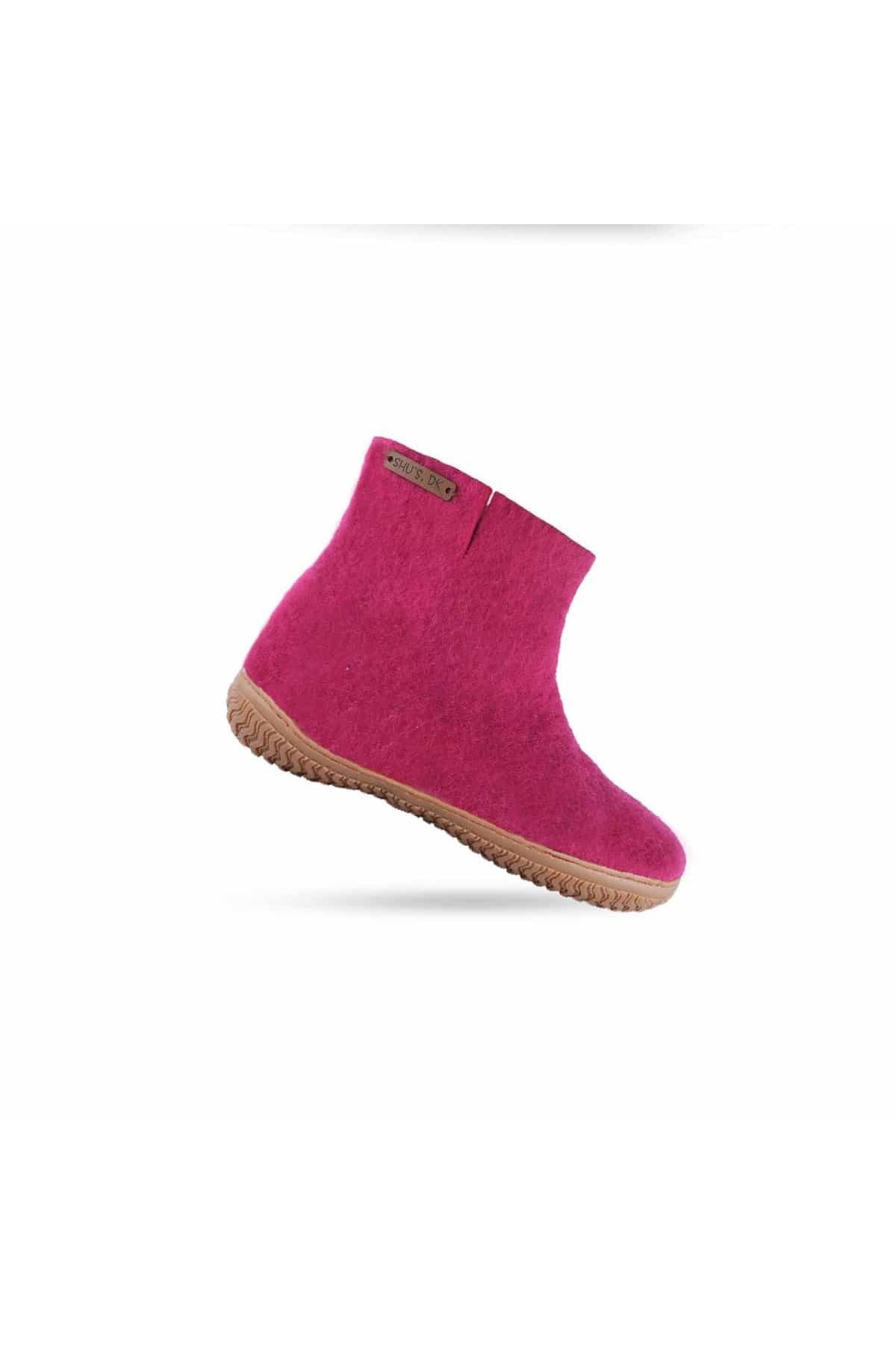 Filthjemmesko af 100% ren uld, i pink m/gummisål – Dansk Design fra SHUS