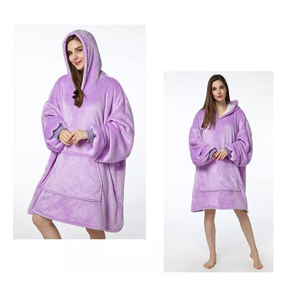 Hyggeplaid med ærmer, hætte & lomme - 200 x 150 cm