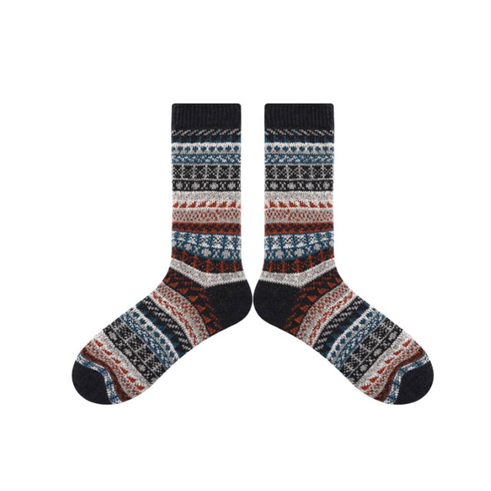 Strikkede uldsokker - 2 par - flotte farver og mønstre