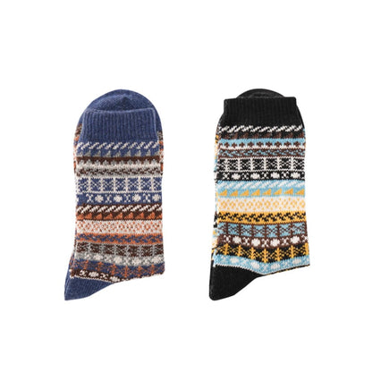 Strikkede uldsokker - 2 par - flotte farver og mønstre