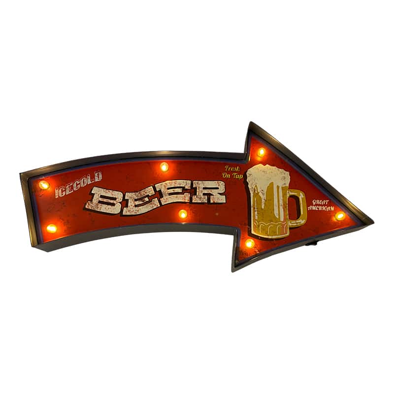 Retro Skilt BEER PIL med lys
