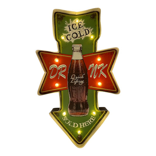 Retro Skilt COLA ICE COLD med lys