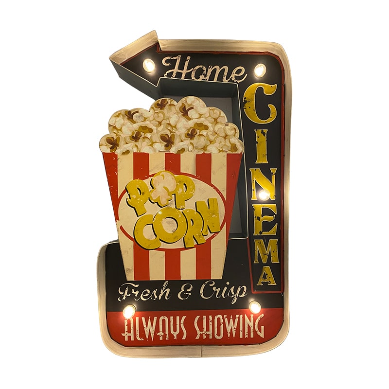 Retro Skilt POPCORN med lys