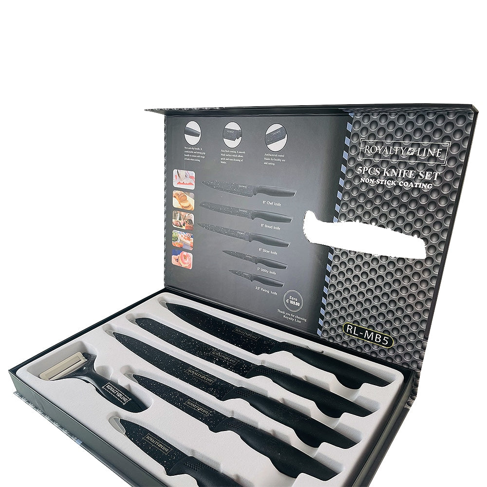 Knivsæt (5 dele + skræller) Royalty Line m/marmorbelægning