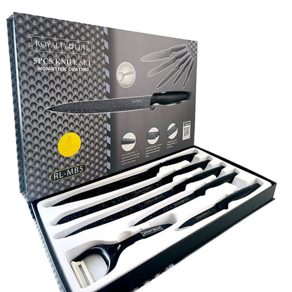 Knivsæt (5 dele + skræller) Royalty Line m/marmorbelægning