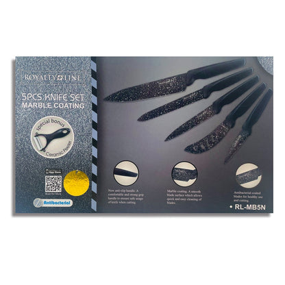 Knivsæt (5 dele + skræller) Royalty Line m/marmorbelægning