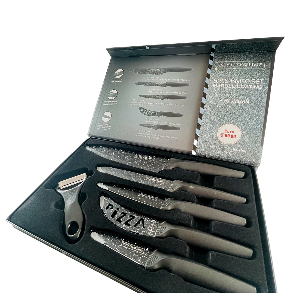 Knivsæt (5 dele + skræller) Royalty Line m/marmorbelægning