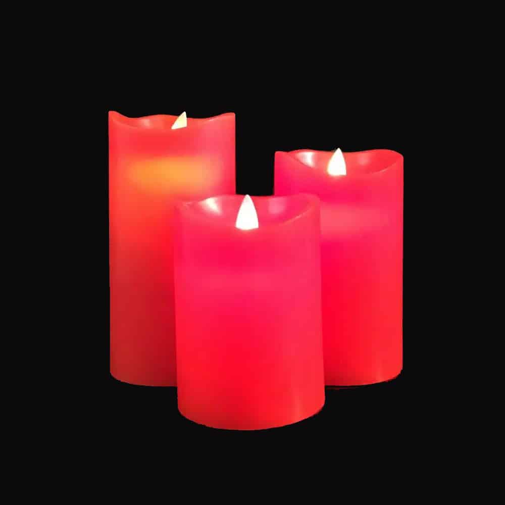 LED blok stearinlys - 3 stk. - 12/15/17 cm - m/3D flamme - (Flere farver)