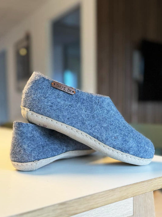 Uldhjemmesko (100% ren uld) - Model Denim m/sål i skind