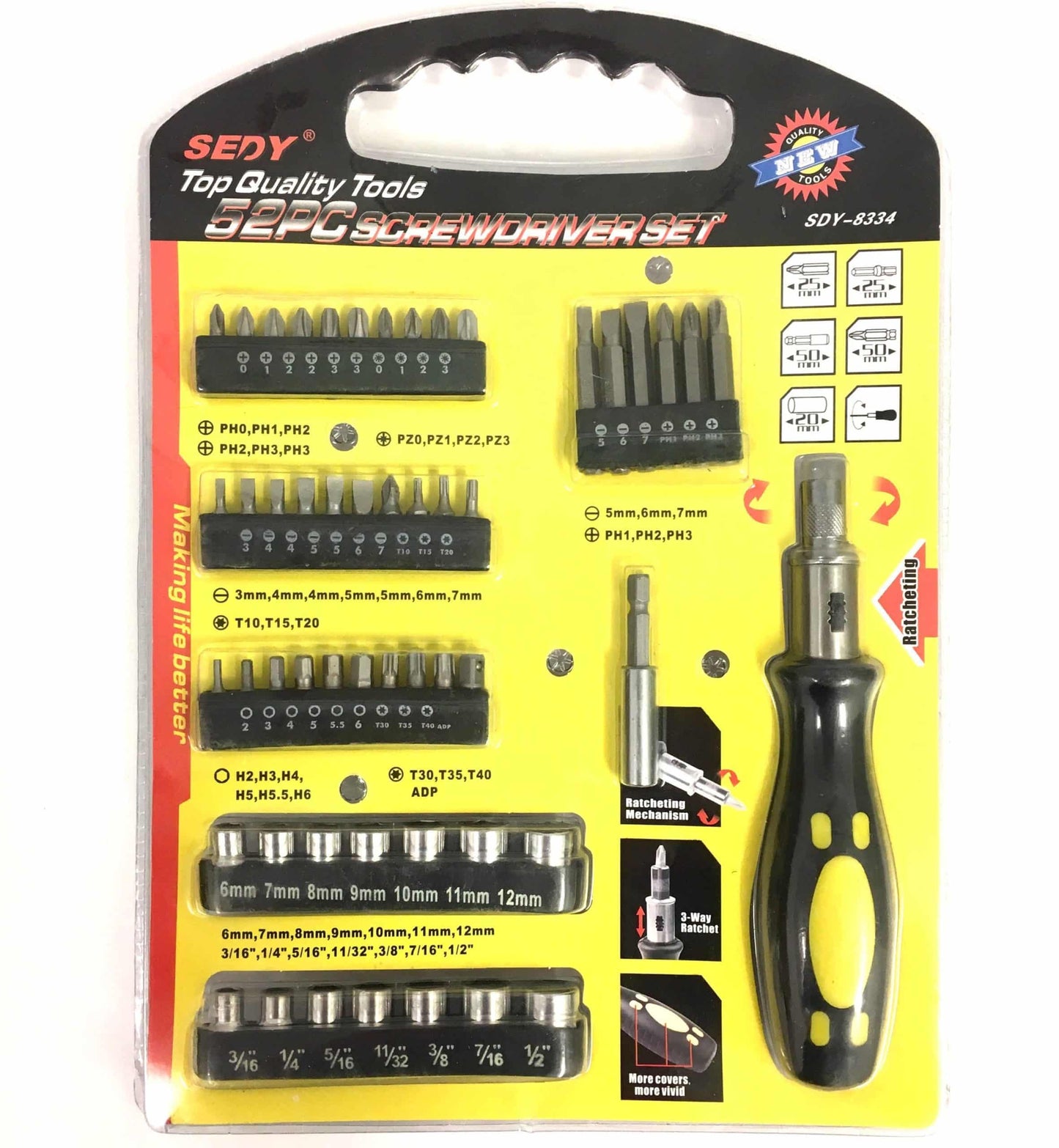 Skruetrækkersæt med 52 dele