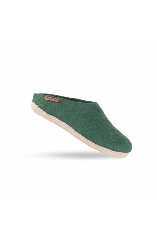 Uldtøffel (100% ren uld) - Model Grøn m/sål i skind - Dansk Design fra SHUS