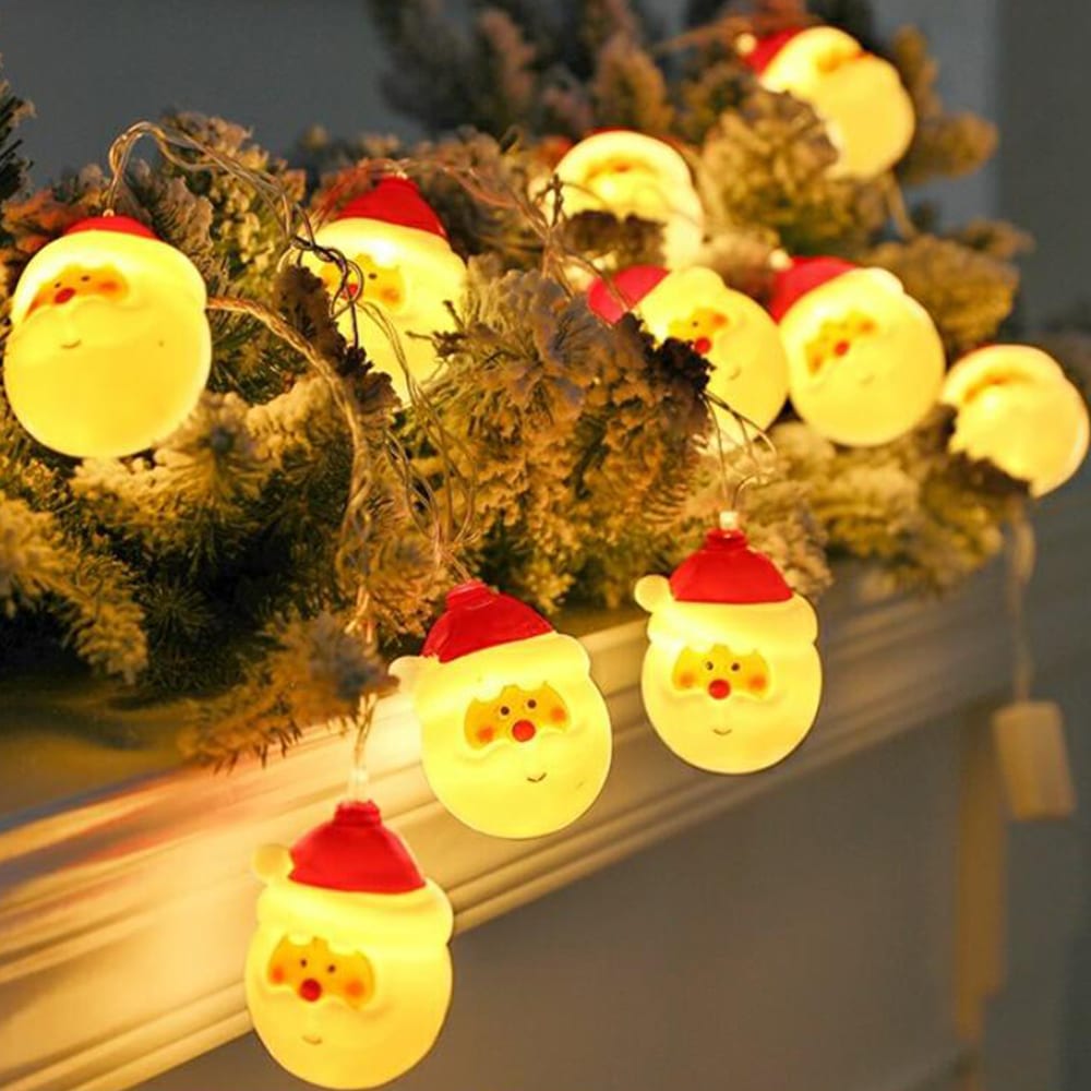 Lyskæde 2 Meter med 10 Julemænd - Batteridrevet -