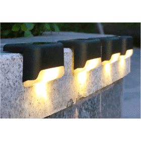 LED solcelle trin lys udendørs til trappe, hegn - sorte 4 stk.