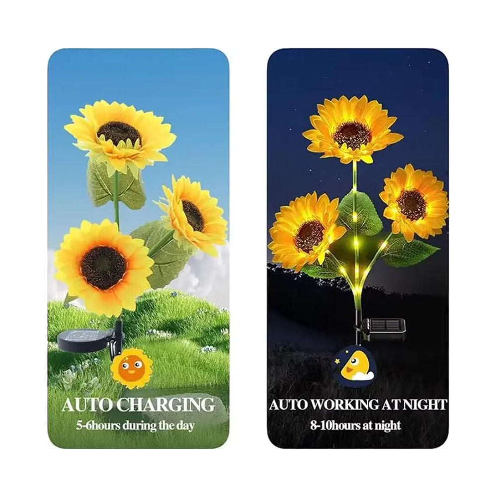 Solcelle Solsikke Havelampe med 3 blomster - 80 cm