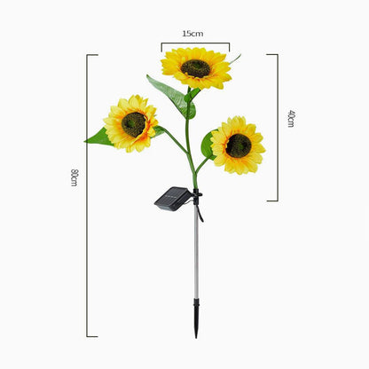 Solcelle Solsikke Havelampe med 3 blomster - 80 cm