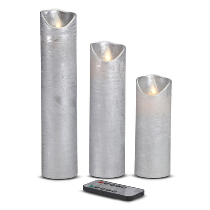 LED stearinlys - 3 stk. - 15/20/25 cm - m/3D flamme - (flere farver)