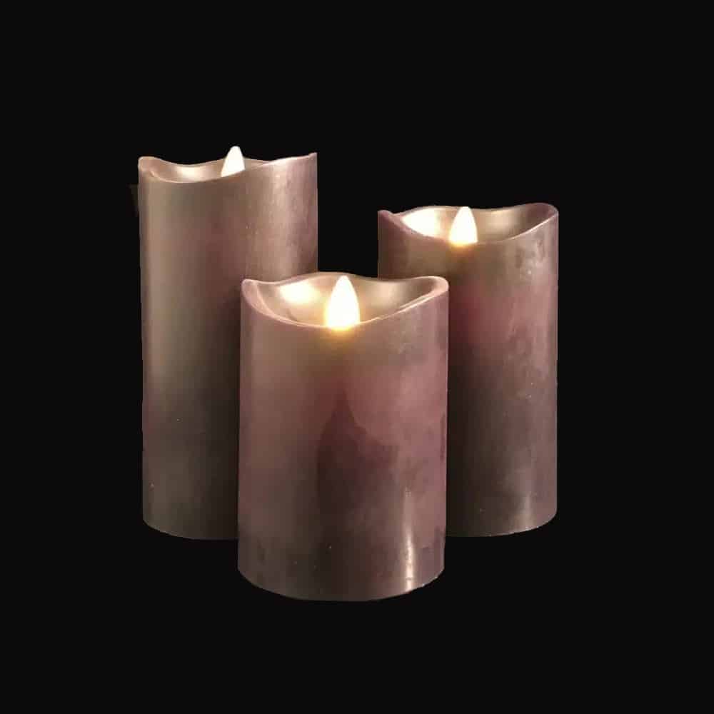 LED blok stearinlys - 3 stk. - 12/15/17 cm - m/3D flamme - (Flere farver)