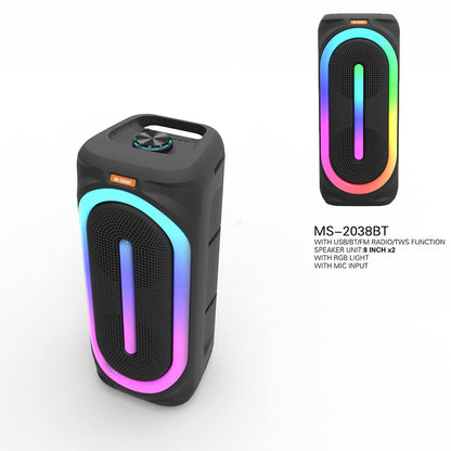 Soundbox højtaler med bluetooth, RGB-lys, FM-radio og mikrofon (56 x 24 cm.)