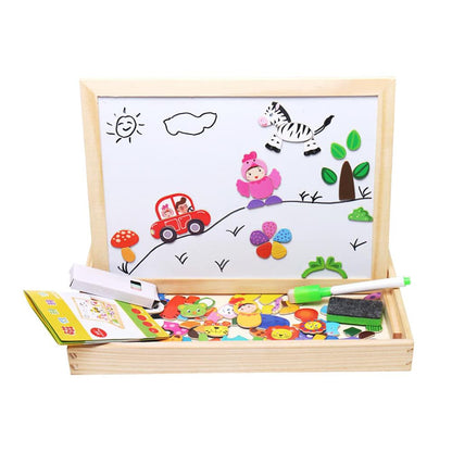Magnetisk tavle af træ med whiteboard og kridttavle