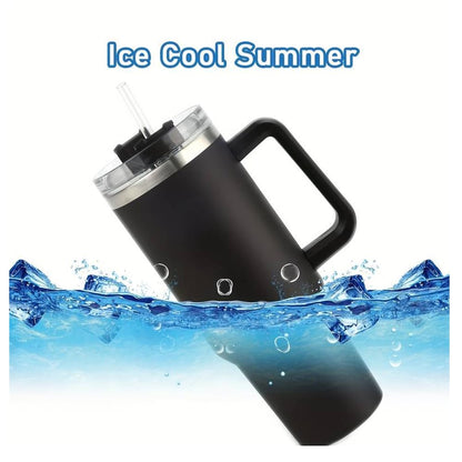 Tumbler termokop 1200 ml med håndtag, låg og sugerør (perfekt til kold/varm drikke)