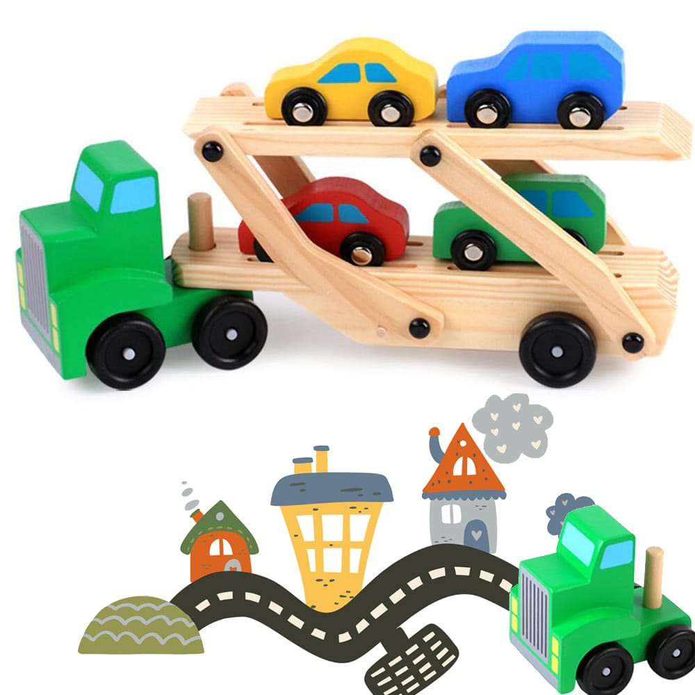 Biltransporter i træ inkl. 4 biler