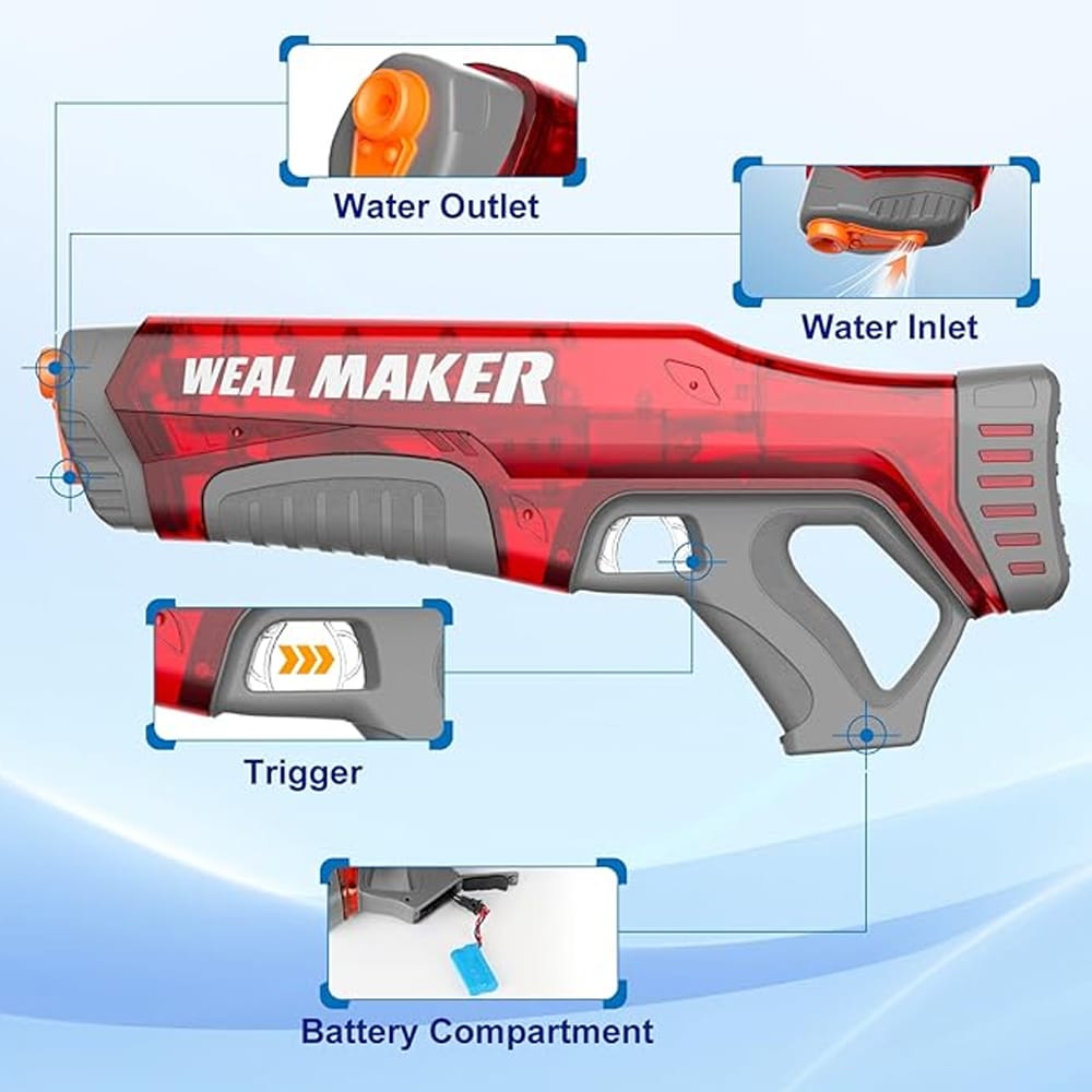 Elektrisk Kraftfuld Vandpistol der selv suger vand op når den genlader