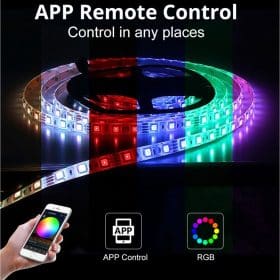 LED Strip lyskæde 5 meter med Bluetooth, Fjernbetjening og MusiksensorC