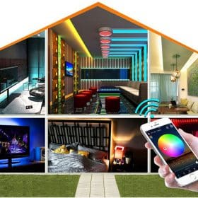 LED Strip lyskæde 5 meter med Bluetooth, Fjernbetjening og MusiksensorC