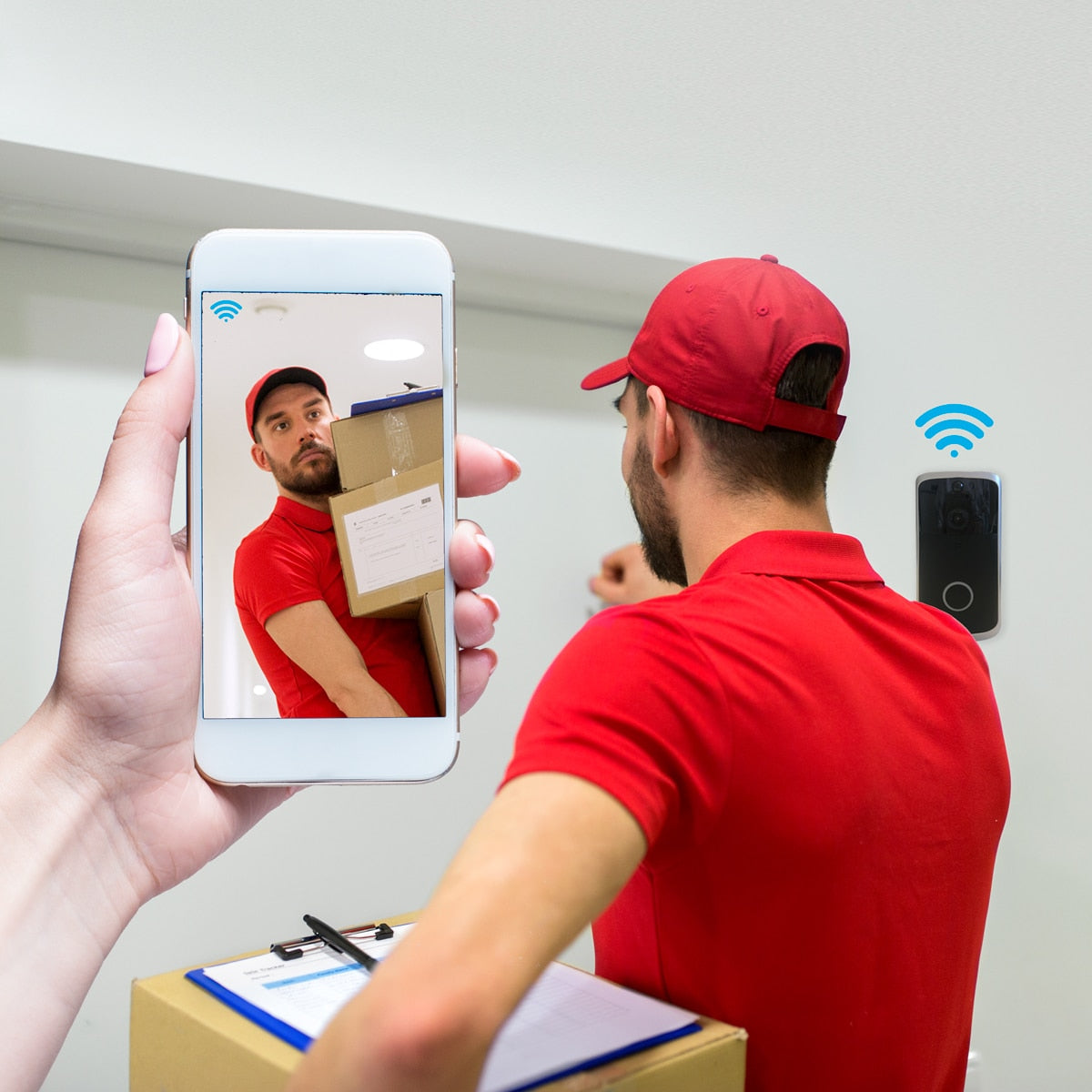 Batteridrevet WiFi Dørklokke m/nattekamera og mikrofon/højtaler (2-vejs)