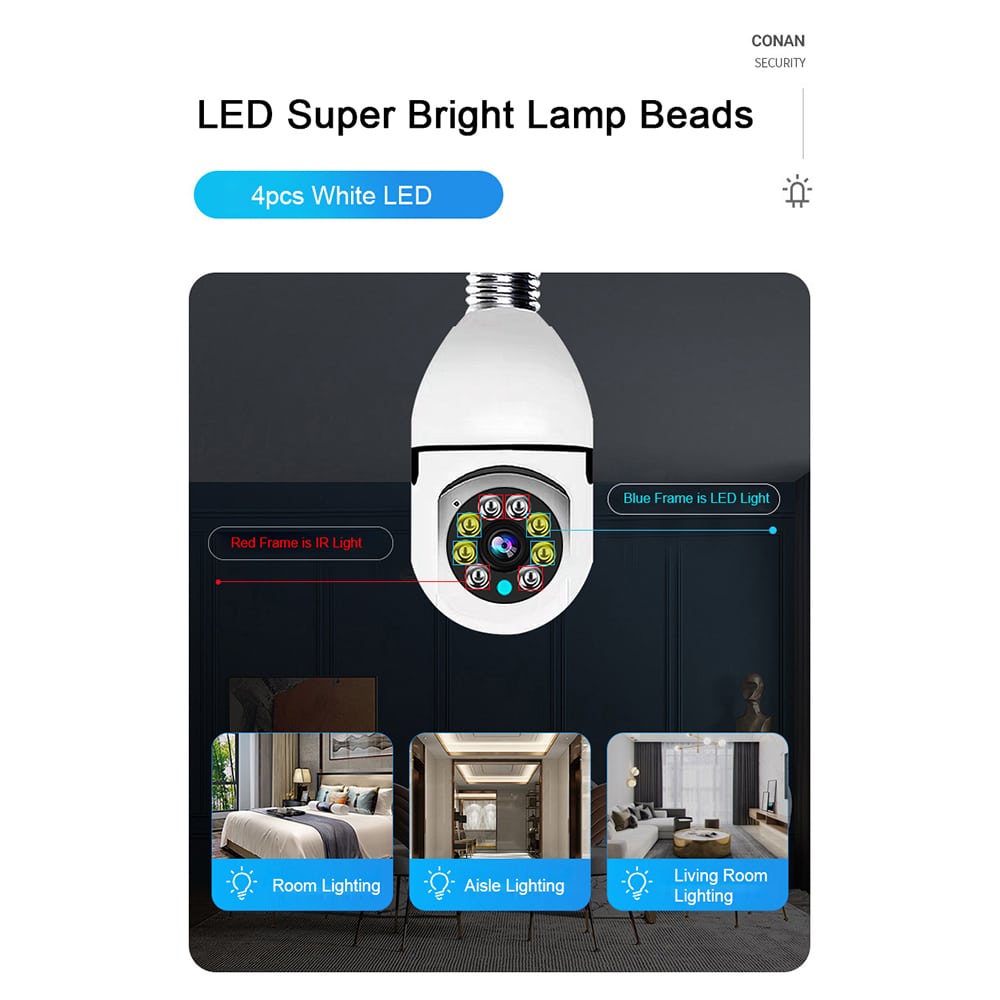 360° WiFi IP Kamera med Tilt Funktion, Nattesyn, Bevægelsesdetektion, 2-vejs Lyd og LED-Lys